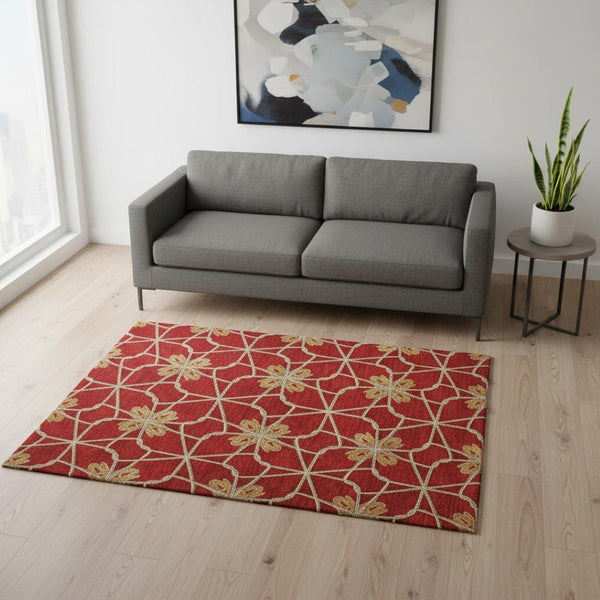 HomeRoots 5' X 8' Rust Beige and Gold Geometric Area Rug – Washable, UV Protected, and Pet-Friendly Style! 675944