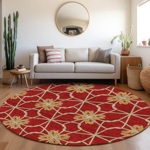 HomeRoots 8' Stylish Rust Beige and Gold Geometric Round Rug - Washable, UV-Resistant, Perfect for Homes! 675945