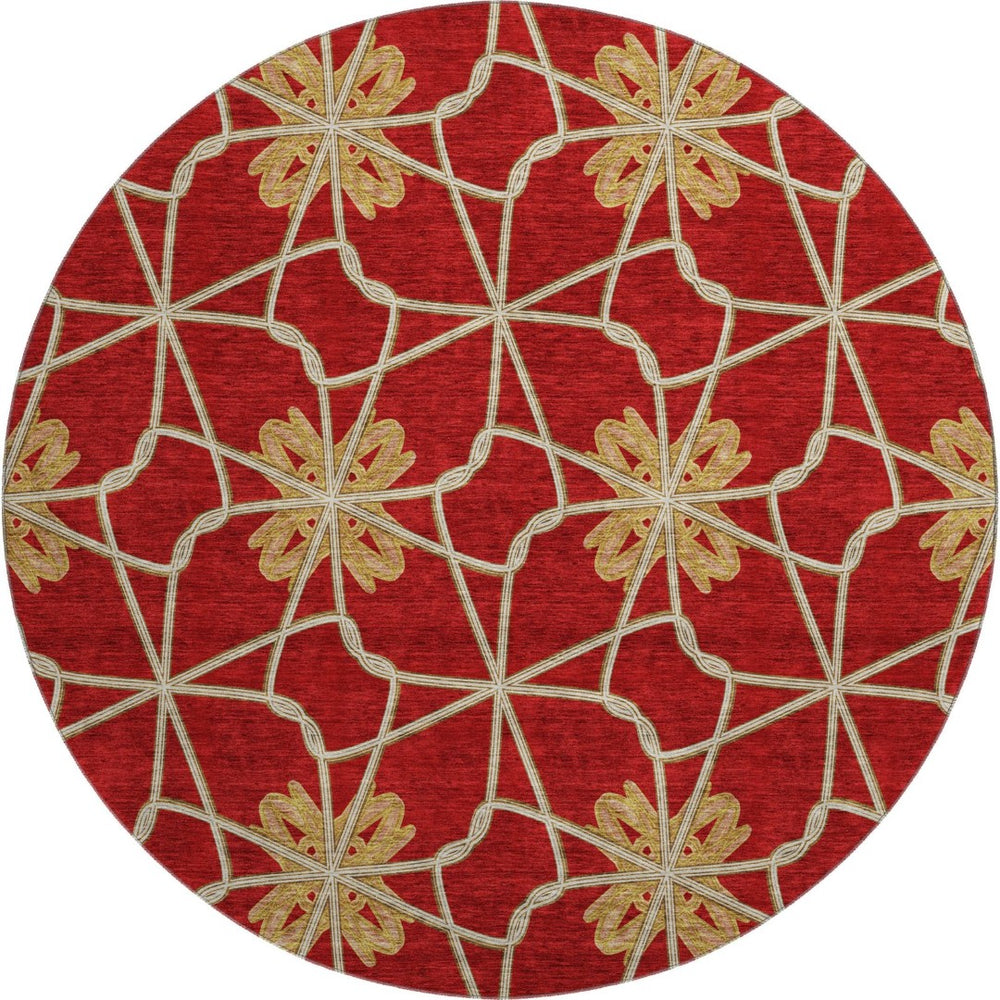 HomeRoots 8' Stylish Rust Beige and Gold Geometric Round Rug - Washable, UV-Resistant, Perfect for Homes! 675945