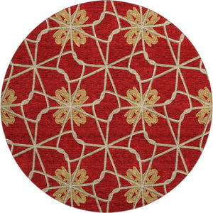 HomeRoots 8' Stylish Rust Beige and Gold Geometric Round Rug - Washable, UV-Resistant, Perfect for Homes! 675945