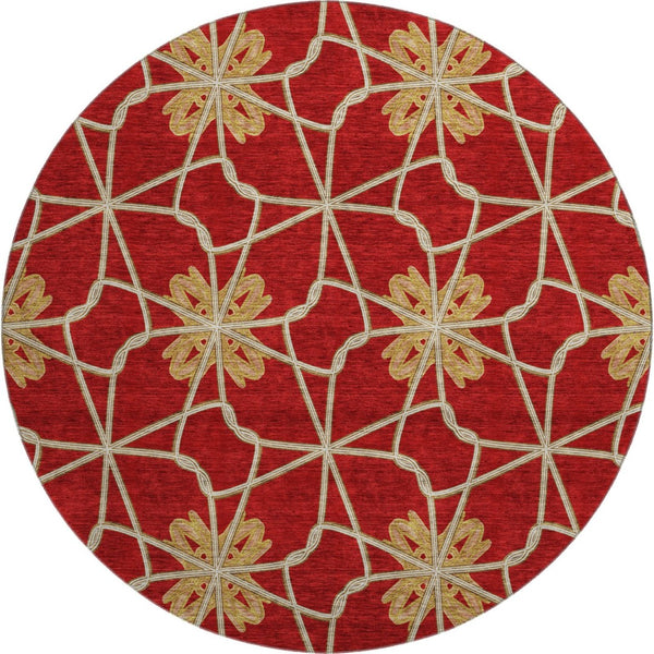HomeRoots 8' Stylish Rust Beige and Gold Geometric Round Rug - Washable, UV-Resistant, Perfect for Homes! 675945