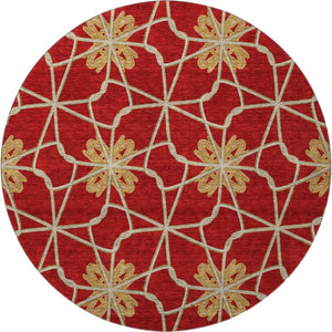 HomeRoots 8' Stylish Rust Beige and Gold Geometric Round Rug - Washable, UV-Resistant, Perfect for Homes! 675945