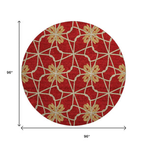 HomeRoots 8' Stylish Rust Beige and Gold Geometric Round Rug - Washable, UV-Resistant, Perfect for Homes! 675945