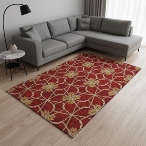 HomeRoots 8' X 10' Stylish Rust Beige & Gold Geometric Washable Area Rug with UV Protection for Homes 675946