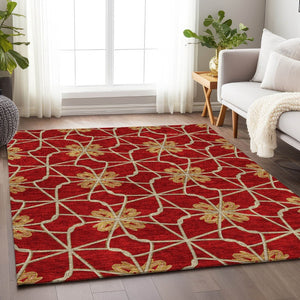 HomeRoots 8' X 10' Stylish Rust Beige & Gold Geometric Washable Area Rug with UV Protection for Homes 675946