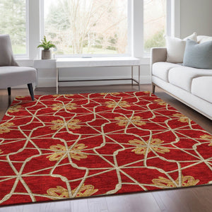 HomeRoots 8' X 10' Stylish Rust Beige & Gold Geometric Washable Area Rug with UV Protection for Homes 675946