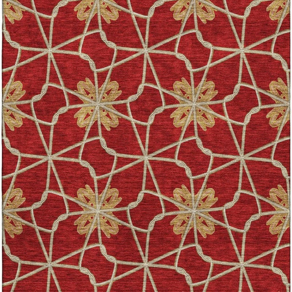 HomeRoots 8' X 10' Stylish Rust Beige & Gold Geometric Washable Area Rug with UV Protection for Homes 675946