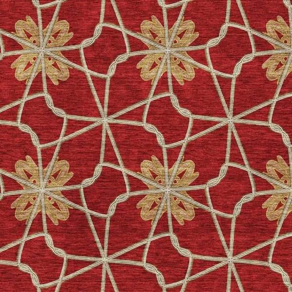 HomeRoots 9' X 12' Geometric Area Rug in Rust, Beige & Gold - Washable, UV-Protected for High-Traffic Spaces 675947