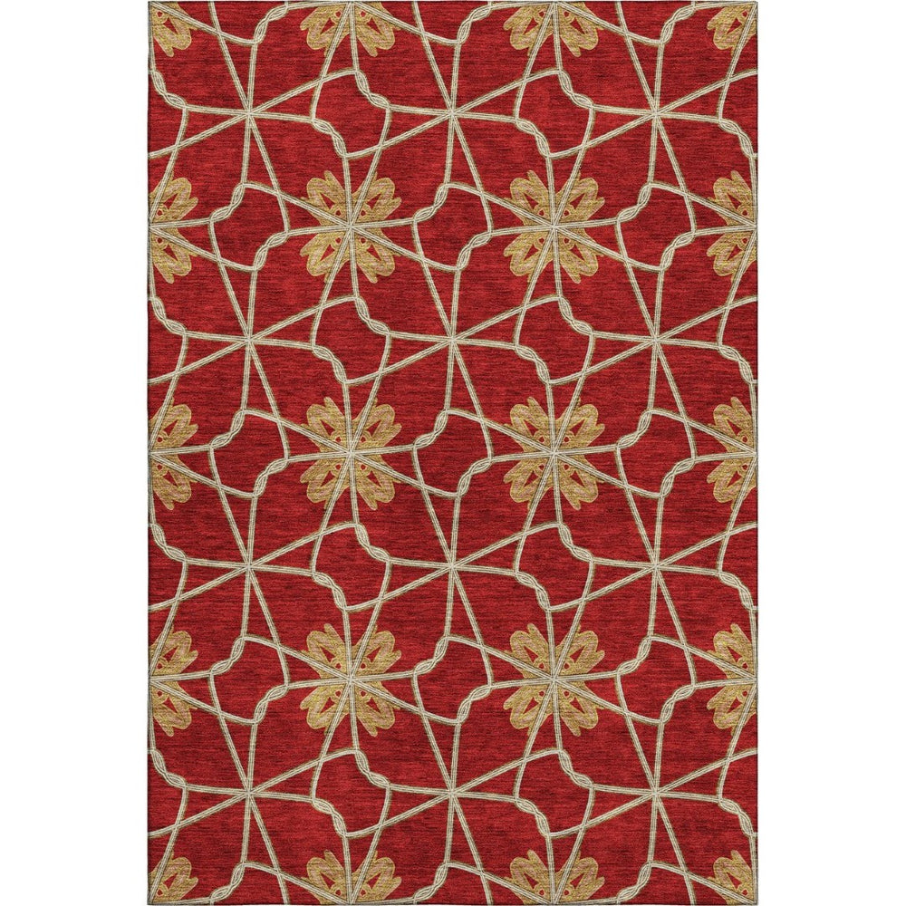 HomeRoots 10' X 14' Stylish Rust Beige Gold Geometric Area Rug - UV Protected, Washable, Perfect for Any Room! 675948