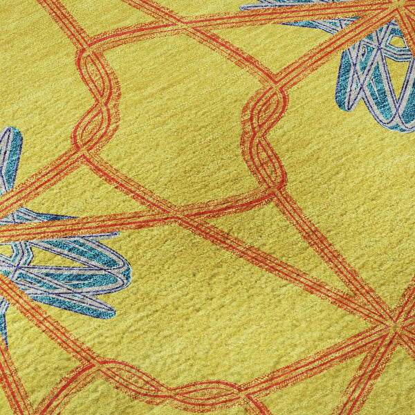 HomeRoots 8' Vibrant Geometric Round Rug in Yellow, Blue & Red - Washable, UV Protected, Durable Design! 675951