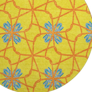 HomeRoots 8' Vibrant Geometric Round Rug in Yellow, Blue & Red - Washable, UV Protected, Durable Design! 675951
