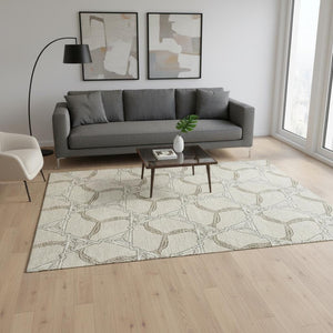 HomeRoots 5' X 8' Beige Ivory Taupe Geometric Washable Area Rug - Stylish, Durable, UV Protected for Homes 675956