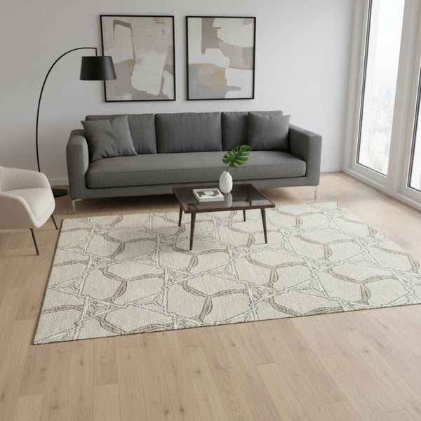 HomeRoots 5' X 8' Beige Ivory Taupe Geometric Washable Area Rug - Stylish, Durable, UV Protected for Homes 675956