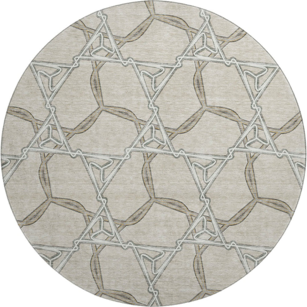 HomeRoots 8' Washable Round Rug in Beige, Ivory & Taupe - Geometric Design with UV Protection for Durability 675957