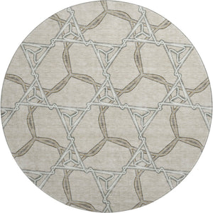 HomeRoots 8' Washable Round Rug in Beige, Ivory & Taupe - Geometric Design with UV Protection for Durability 675957
