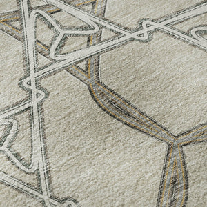 HomeRoots 8' Washable Round Rug in Beige, Ivory & Taupe - Geometric Design with UV Protection for Durability 675957