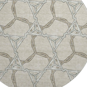 HomeRoots 8' Washable Round Rug in Beige, Ivory & Taupe - Geometric Design with UV Protection for Durability 675957