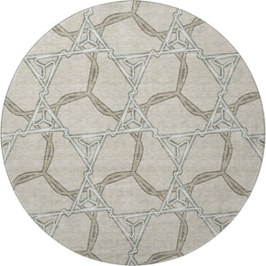 HomeRoots 8' Washable Round Rug in Beige, Ivory & Taupe - Geometric Design with UV Protection for Durability 675957