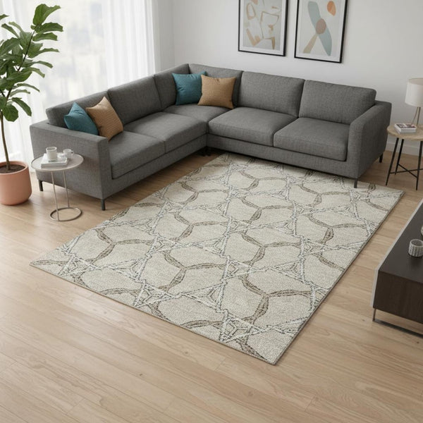 HomeRoots 8' X 10' Washable Area Rug in Beige, Ivory, Taupe – Stylish, Durable, Stain-Resistant, UV Protected! 675958