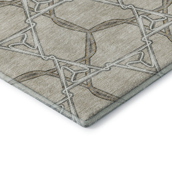 HomeRoots 9' X 12' Beige Ivory Taupe Geometric Washable Area Rug – Stain-Resistant, UV Protected, Modern Elegance 675959