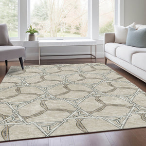 HomeRoots 9' X 12' Beige Ivory Taupe Geometric Washable Area Rug – Stain-Resistant, UV Protected, Modern Elegance 675959