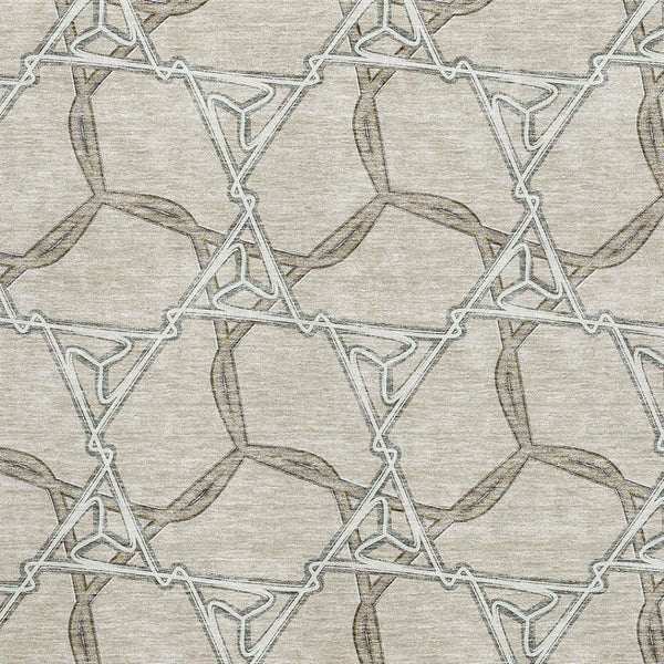 HomeRoots 9' X 12' Beige Ivory Taupe Geometric Washable Area Rug – Stain-Resistant, UV Protected, Modern Elegance 675959