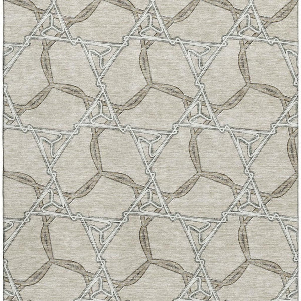 HomeRoots 9' X 12' Beige Ivory Taupe Geometric Washable Area Rug – Stain-Resistant, UV Protected, Modern Elegance 675959