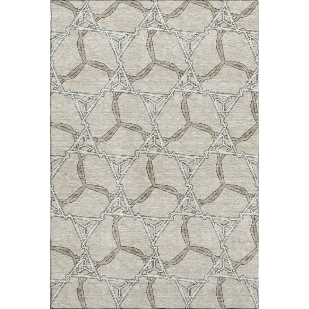 HomeRoots 10' X 14' Beige Ivory Taupe Geometric Area Rug - Washable, UV Protected, Ideal for Homes with Kids & Pets 675960