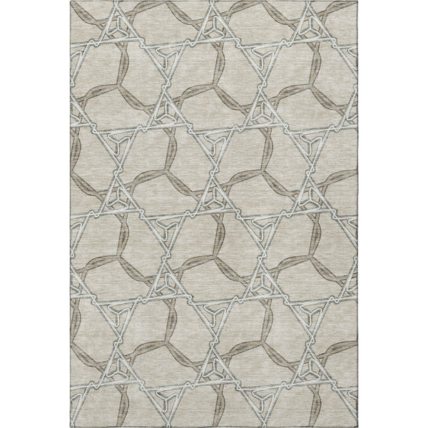 HomeRoots 10' X 14' Beige Ivory Taupe Geometric Area Rug - Washable, UV Protected, Ideal for Homes with Kids & Pets 675960