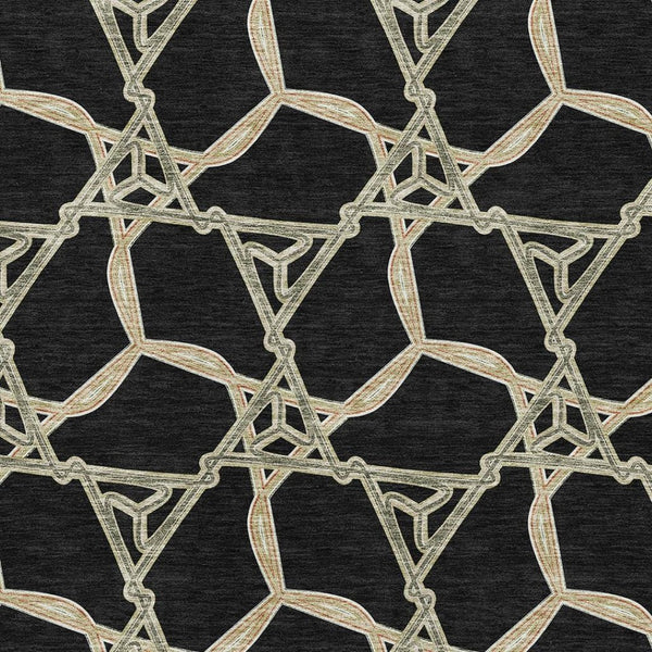 HomeRoots 5' X 8' Modern Geometric Washable Area Rug in Black, Beige & Ivory with UV Protection for Durability 675962