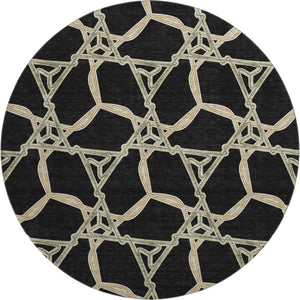 HomeRoots 8' Modern Geometric Washable Round Rug in Black, Beige & Ivory – UV Protected for High-Traffic Areas 675963