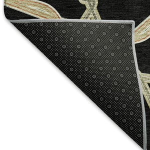 HomeRoots 8' Modern Geometric Washable Round Rug in Black, Beige & Ivory – UV Protected for High-Traffic Areas 675963