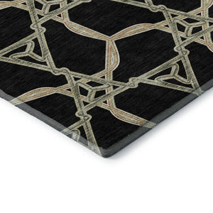 HomeRoots 8' Modern Geometric Washable Round Rug in Black, Beige & Ivory – UV Protected for High-Traffic Areas 675963