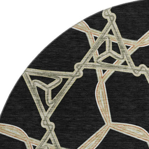 HomeRoots 8' Modern Geometric Washable Round Rug in Black, Beige & Ivory – UV Protected for High-Traffic Areas 675963