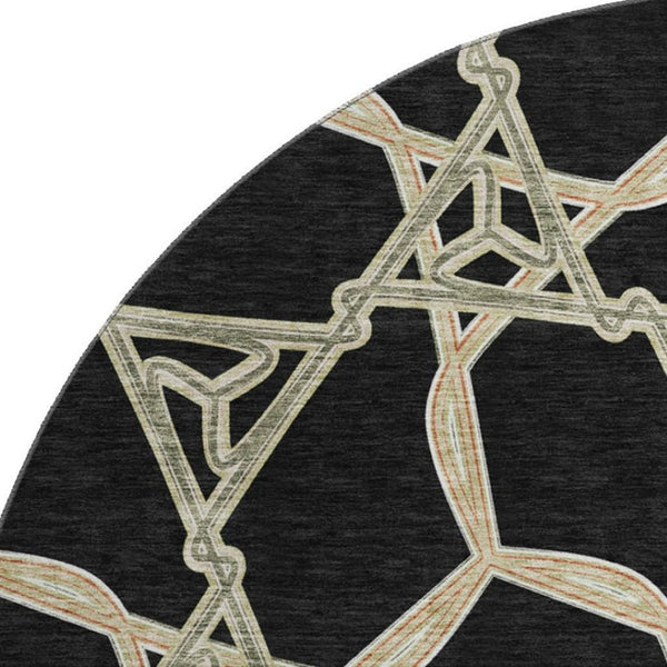 HomeRoots 8' Modern Geometric Washable Round Rug in Black, Beige & Ivory – UV Protected for High-Traffic Areas 675963