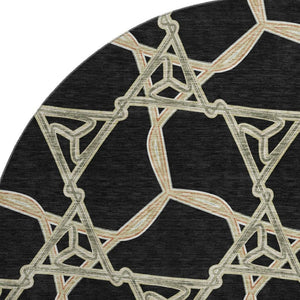 HomeRoots 8' Modern Geometric Washable Round Rug in Black, Beige & Ivory – UV Protected for High-Traffic Areas 675963