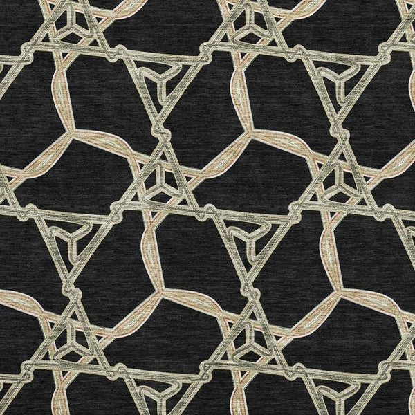 HomeRoots 8' X 10' Modern Geometric Washable Area Rug in Black, Beige & Ivory - Durable, Stain-Resistant Design 675964