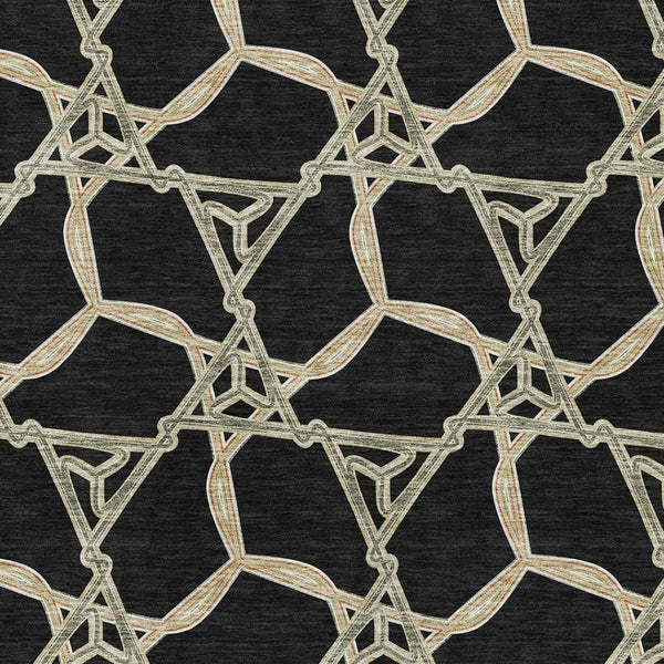 HomeRoots 9' X 12' Geometric Area Rug in Black, Beige & Ivory - Washable, Stain Resistant & UV Protected! 675965
