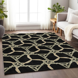 HomeRoots 10' Geometric Washable Area Rug in Black, Beige & Ivory – Stain Resistant, UV Protected & Stylish 675966