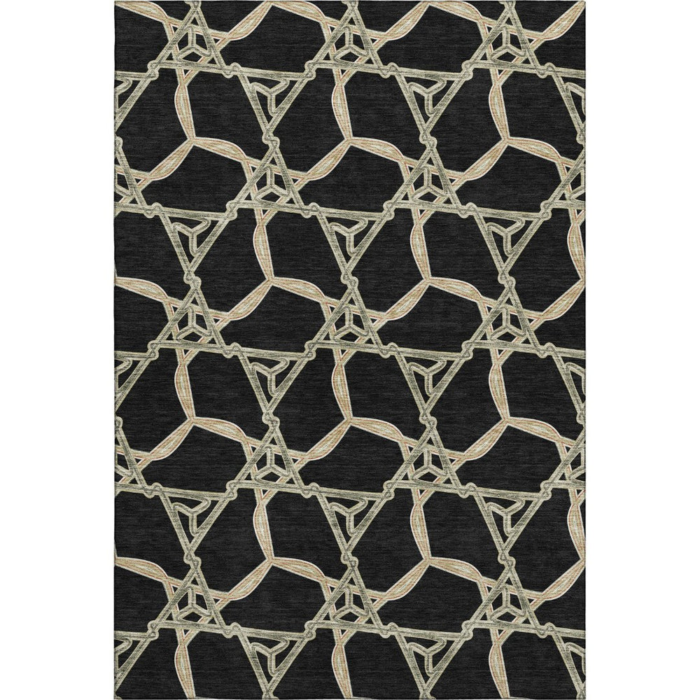 HomeRoots 10' Geometric Washable Area Rug in Black, Beige & Ivory – Stain Resistant, UV Protected & Stylish 675966