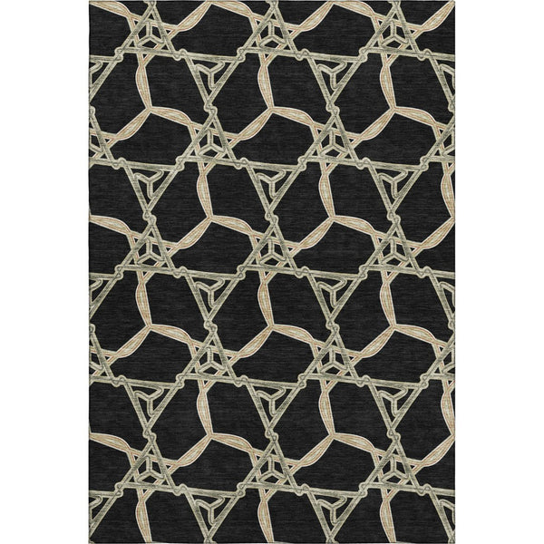 HomeRoots 10' Geometric Washable Area Rug in Black, Beige & Ivory – Stain Resistant, UV Protected & Stylish 675966