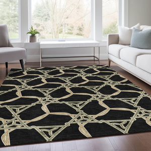 HomeRoots 10' Geometric Washable Area Rug in Black, Beige & Ivory – Stain Resistant, UV Protected & Stylish 675966