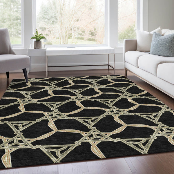 HomeRoots 10' Geometric Washable Area Rug in Black, Beige & Ivory – Stain Resistant, UV Protected & Stylish 675966