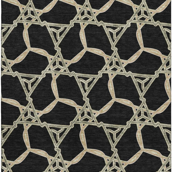 HomeRoots 10' Geometric Washable Area Rug in Black, Beige & Ivory – Stain Resistant, UV Protected & Stylish 675966