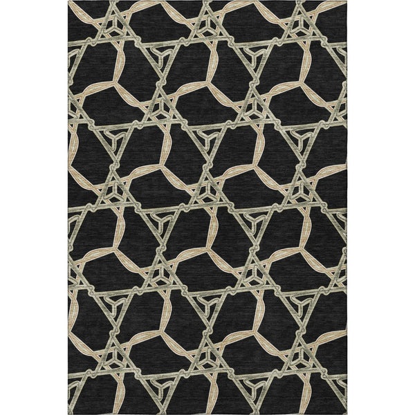 HomeRoots 10' Geometric Washable Area Rug in Black, Beige & Ivory – Stain Resistant, UV Protected & Stylish 675966