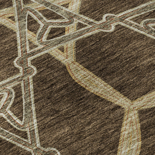 HomeRoots 5' X 8' Brown and Beige Geometric Area Rug - Stain-Resistant, UV-Protected, Durable Design for Homes 675968