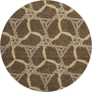 HomeRoots 8' Brown and Beige Geometric Round Area Rug – Washable, UV-Protected, Durable for High-Traffic Spaces 675969