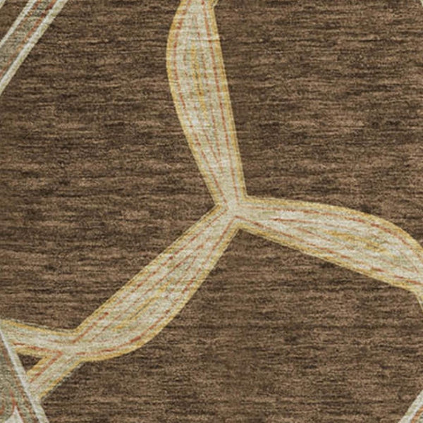 HomeRoots 8' Brown and Beige Geometric Round Area Rug – Washable, UV-Protected, Durable for High-Traffic Spaces 675969