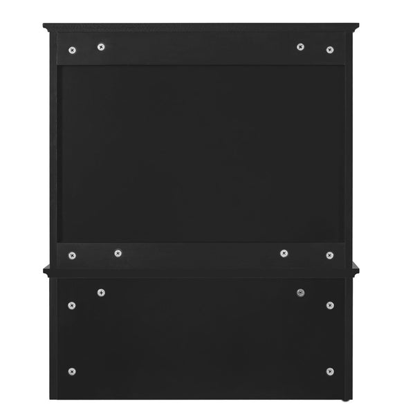 English Elm 4-in-1 Wall Mounted Bathroom Cabinet with Mirror Drawers and Towel Hooks Vanity Black N710P405416B