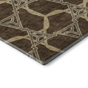 HomeRoots 8' X 10' Brown and Beige Geometric Washable Area Rug - Durable, Stain-Resistant with UV Protection! 675970